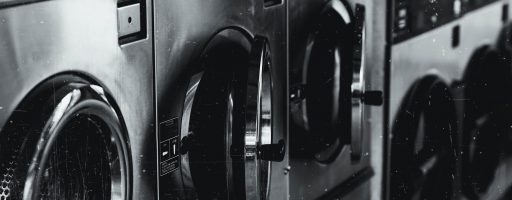 grayscale photo of washing machine